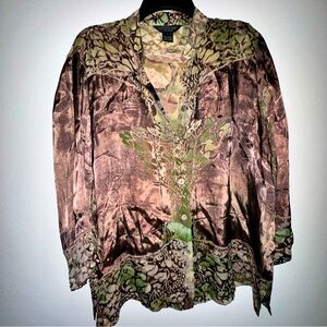 Citron Santa Monica Women Size L Silk Blend Blouse Long Sleeve Button Front